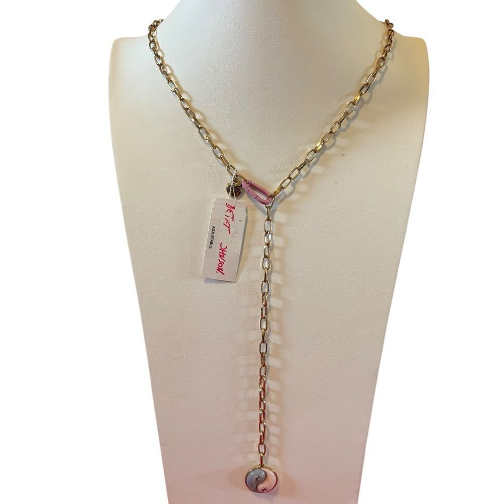 Betsey Johnson Gold Toned Yin Yang Y Necklace w/Stone Accents.